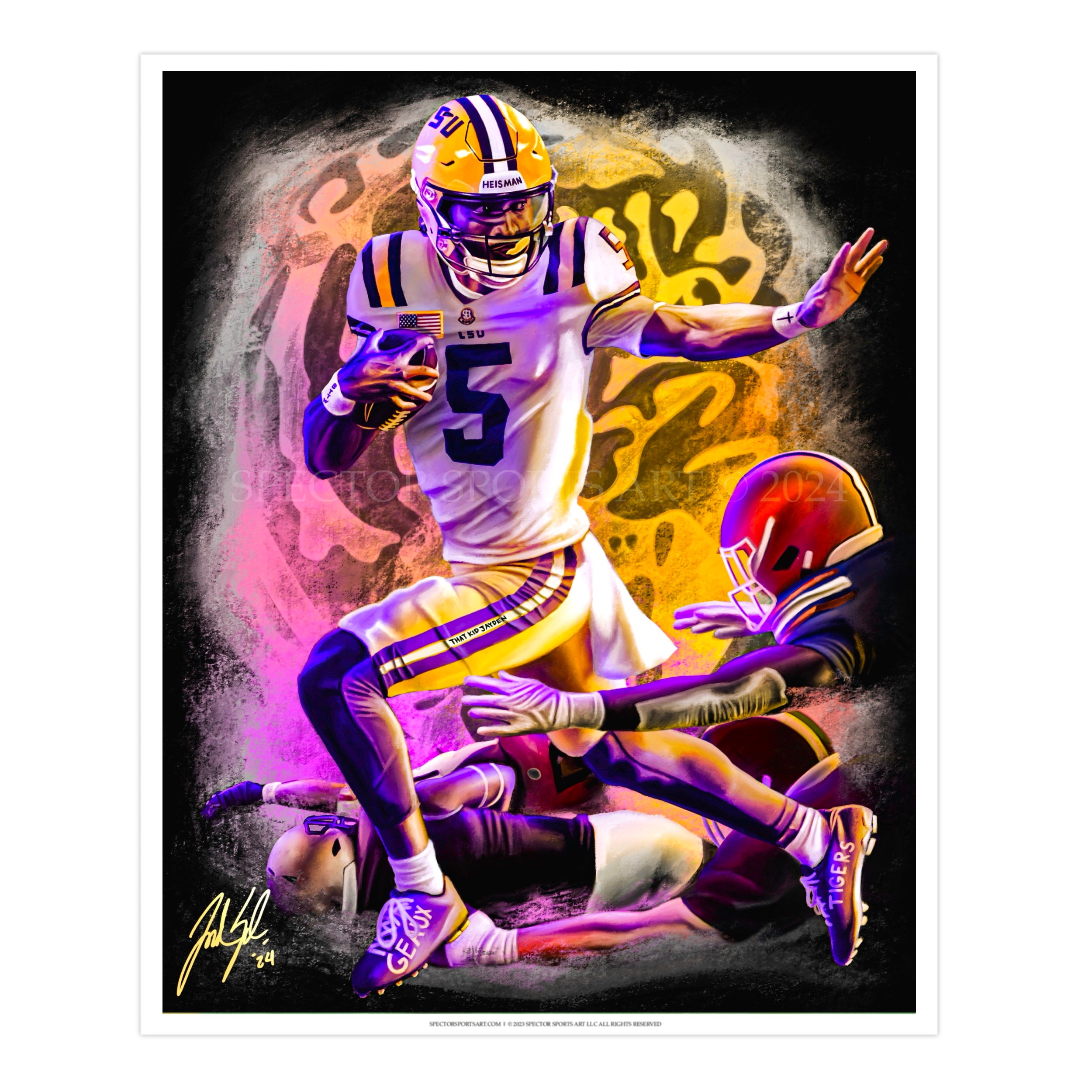 "THAT KID" Jayden Daniels - Spector Sports Art - 16 X 20 Art Print / Unframed