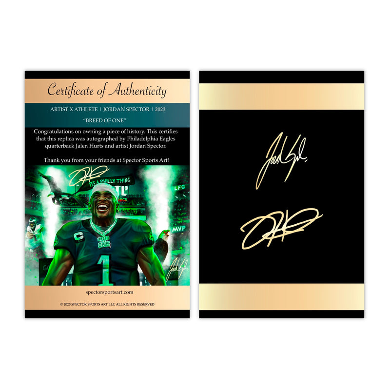 Jalen Hurts “Breed Of One” Artist X Athlete Dual Autograph - Spector Sports Art -