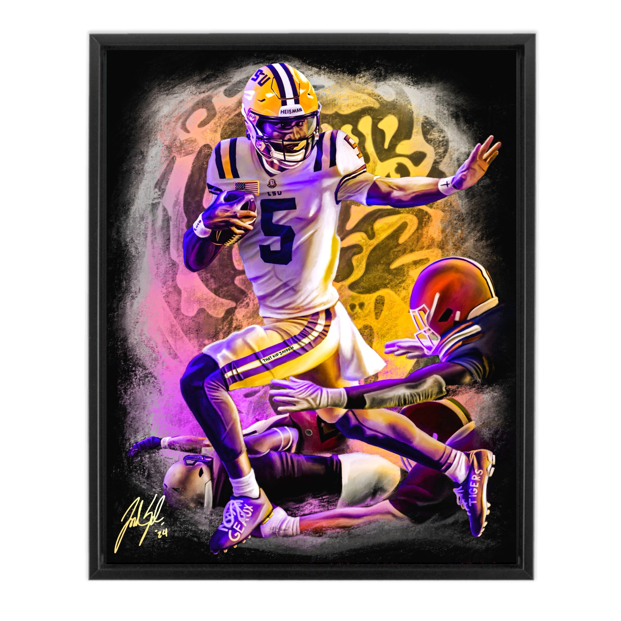 "THAT KID" Jayden Daniels - Spector Sports Art - 16 X 20 Canvas / Framed