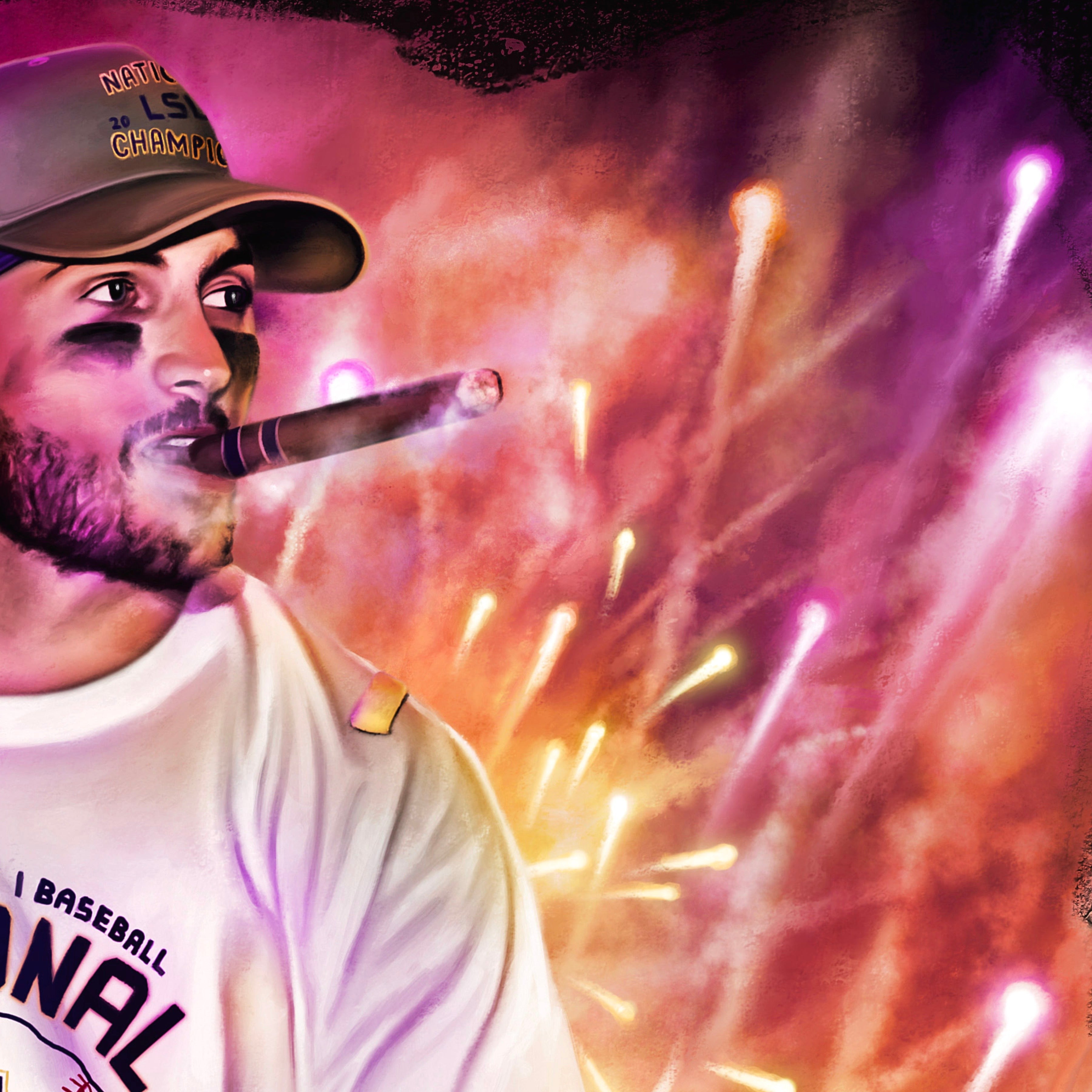 Dylan Crews “SEVEN” Artist X Athlete Dual Autograph - Spector Sports Art -