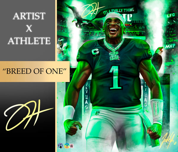 Jalen Hurts “Breed Of One” Artist X Athlete Dual Autograph - Spector Sports Art -