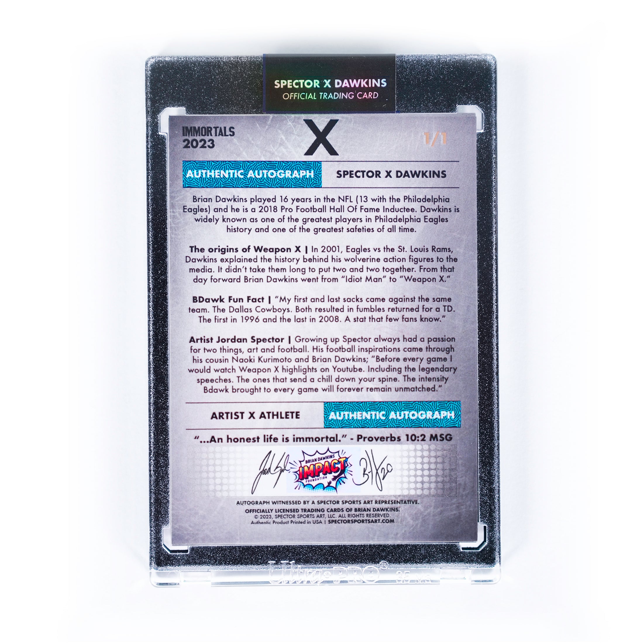 JORDAN SPECTOR X BRIAN DAWKINS - "RELENTLESS" - IMMORTALS™ TRADING CARD - Spector Sports Art -