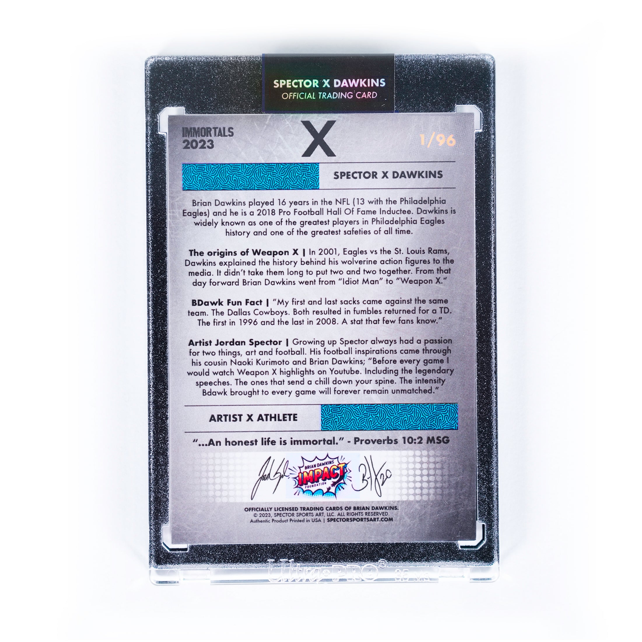 JORDAN SPECTOR X BRIAN DAWKINS - "RELENTLESS" - IMMORTALS™ TRADING CARD - Spector Sports Art -