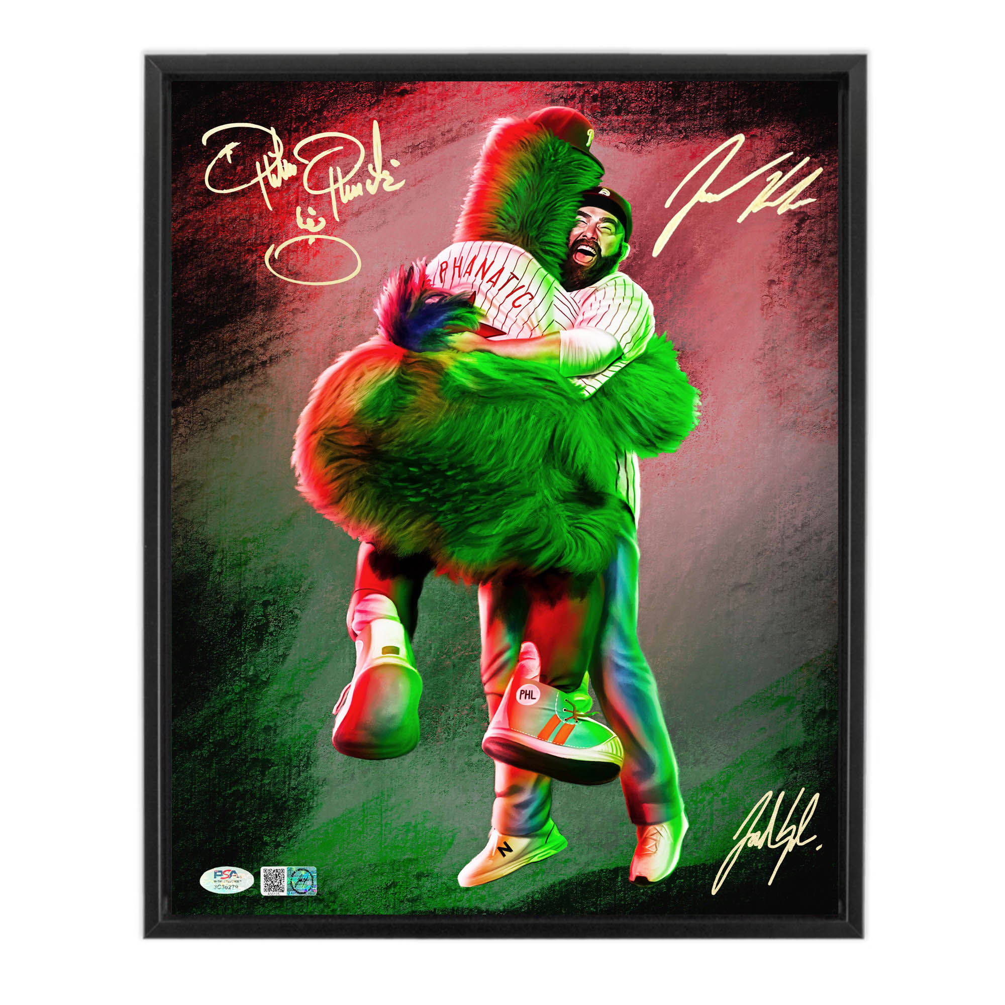 The Phillie Phanatic & Jason Kelce “Best Friends” Triple Autograph