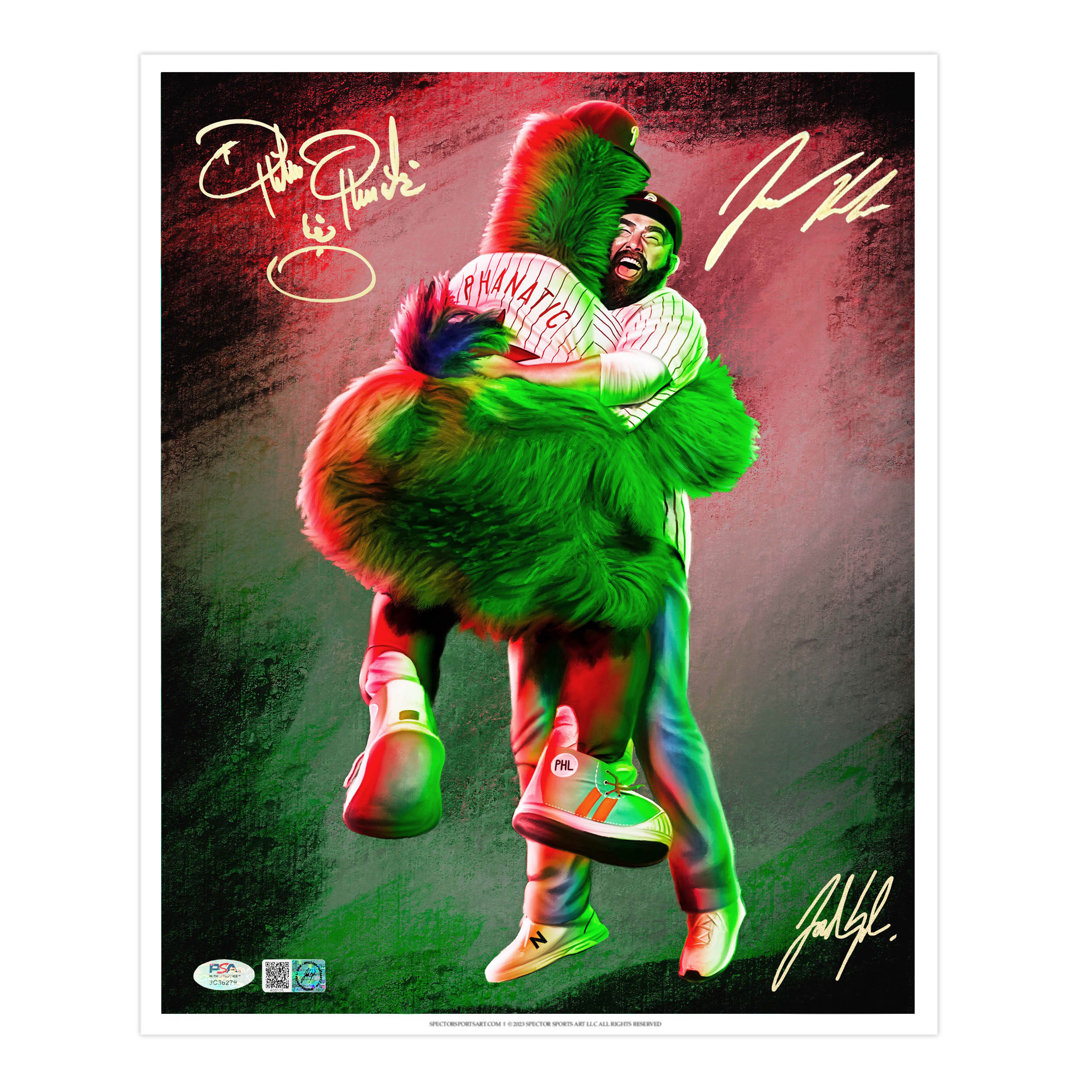 The Phillie Phanatic & Jason Kelce “Best Friends” Triple Autograph