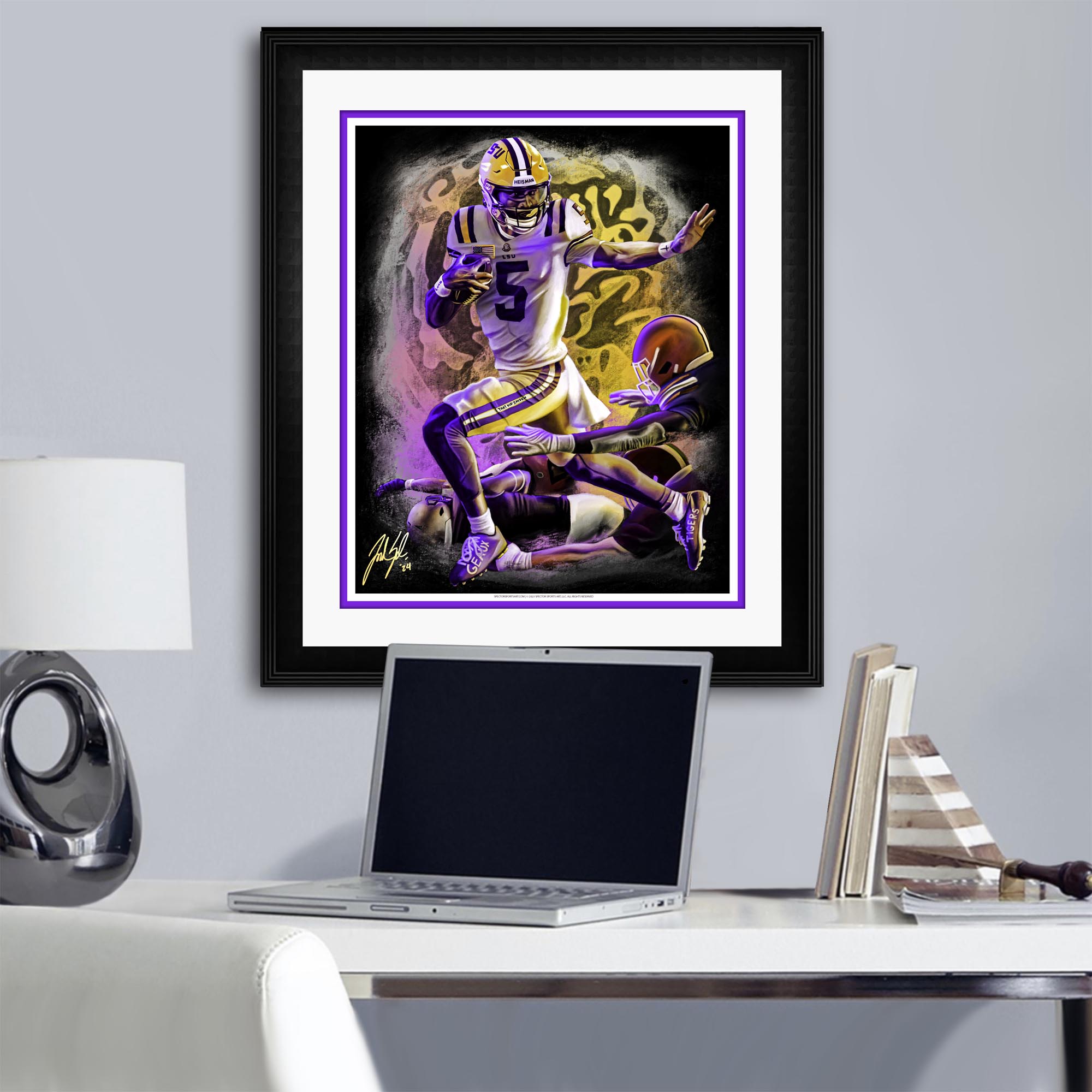 "THAT KID" Jayden Daniels - Spector Sports Art - 16 X 20 Art Print / Framed