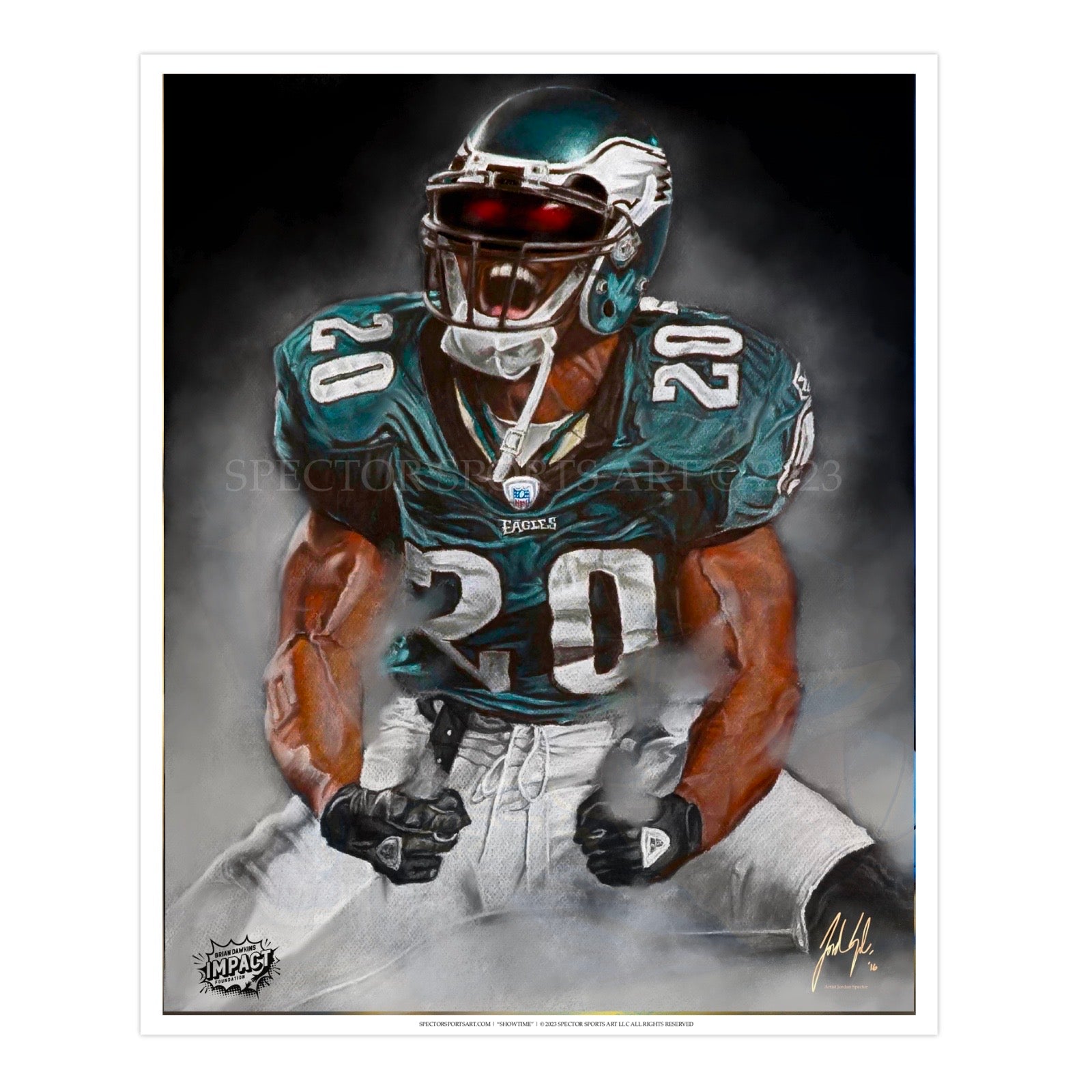 Hand Signed Brian Dawkins "WEAPON X" Art Print - Spector Sports Art -