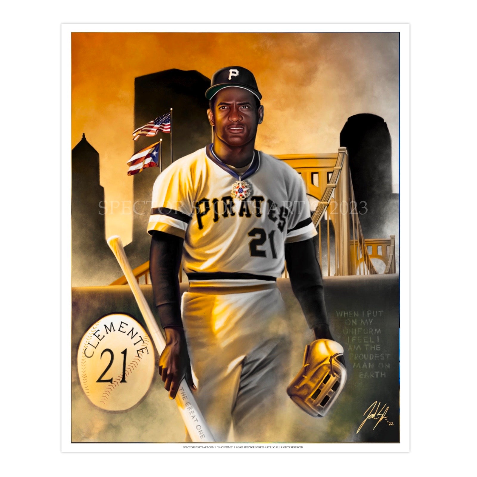 Roberto Clemente “The Great One” - Spector Sports Art - 16 X 20 Art Print / Unframed