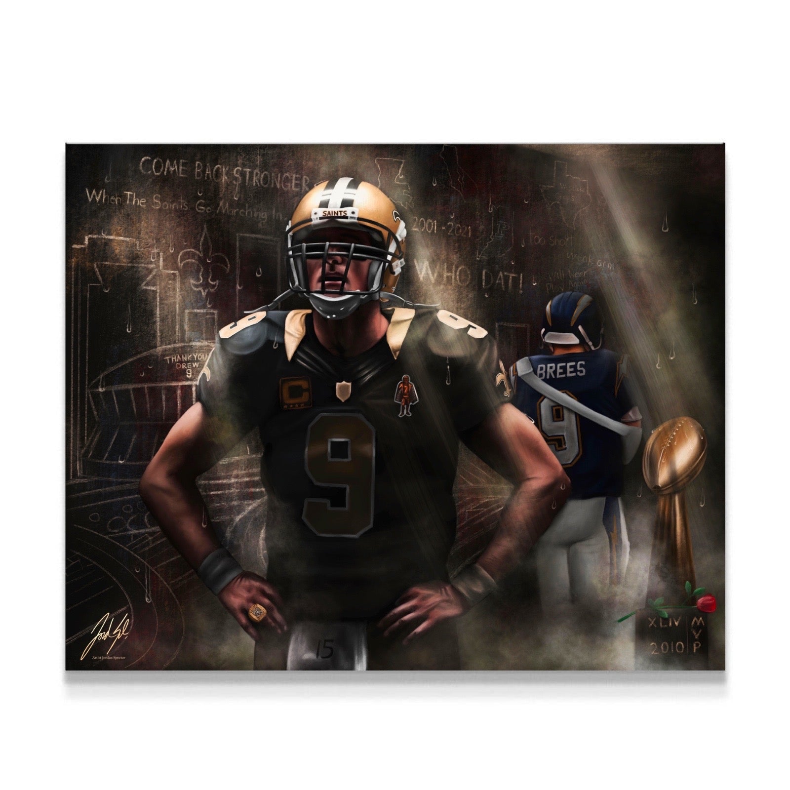Drew Brees “THE SAINT” - Spector Sports Art - 16 X 20 Canvas / Unframed