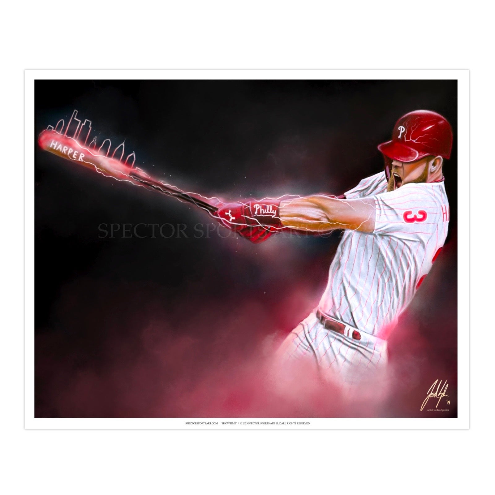 Phillies Bryce Harper “Phully Loaded” - Spector Sports Art - 16 X 20 Art Print / Unframed