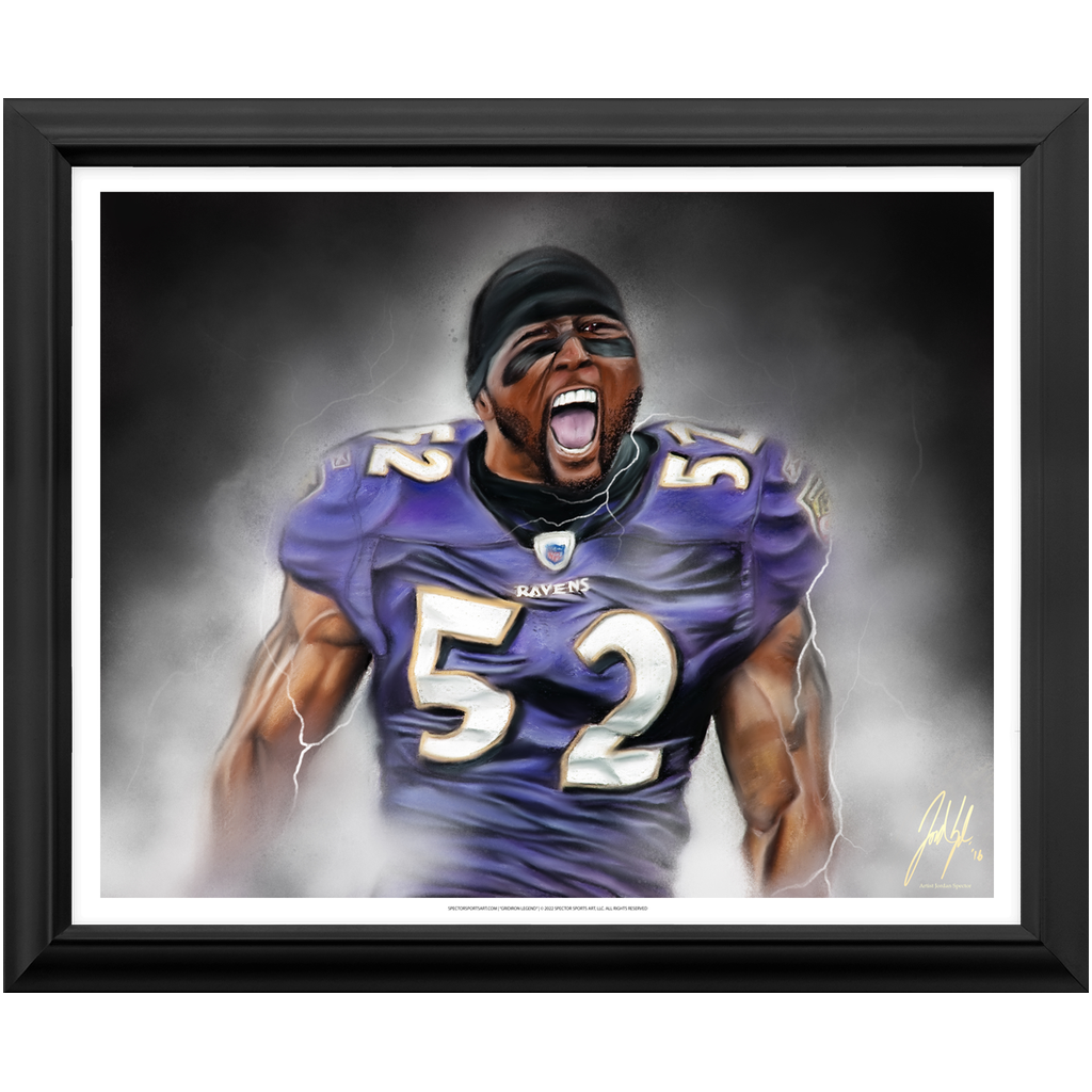 Ray Lewis "Gridiron Legend" - Spector Sports Art - 16 X 20 Art Print / Framed