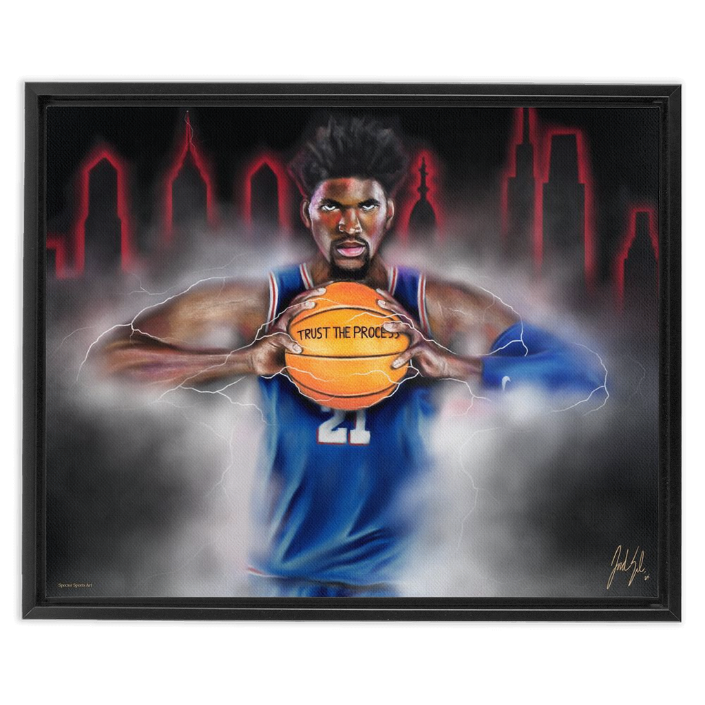 Joel Embiid "The Process" - Spector Sports Art - 16 X 20 Canvas / Framed