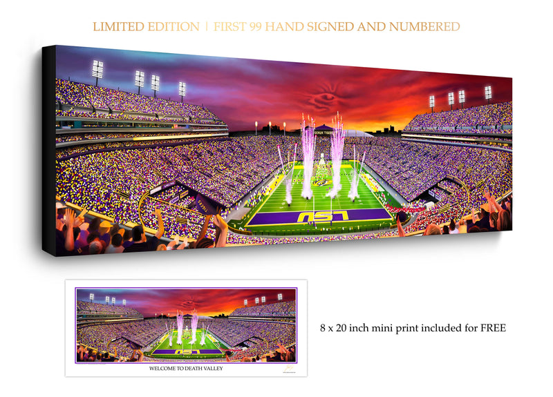 Tiger Stadium "Welcome To Death Valley" | Limited Edition - Spector Sports Art - 18 X 54 Legacy Canvas / No Frame
