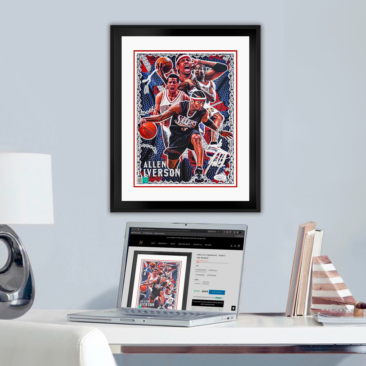 Size chart for Allen Iverson "The Answer" Artist X Athlete Dual Autograph 8 x 11 Lithograph