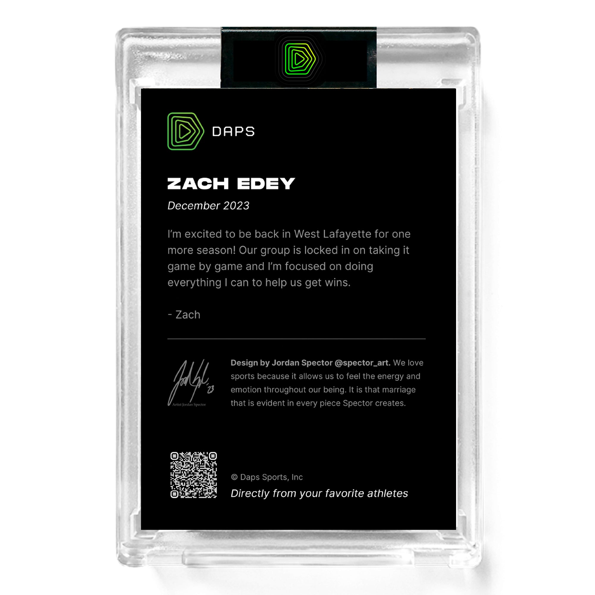 DAPS X SPECTOR - ZACH EDEY TRADING CARD - 24 HOURS ONLY - Spector Sports Art -