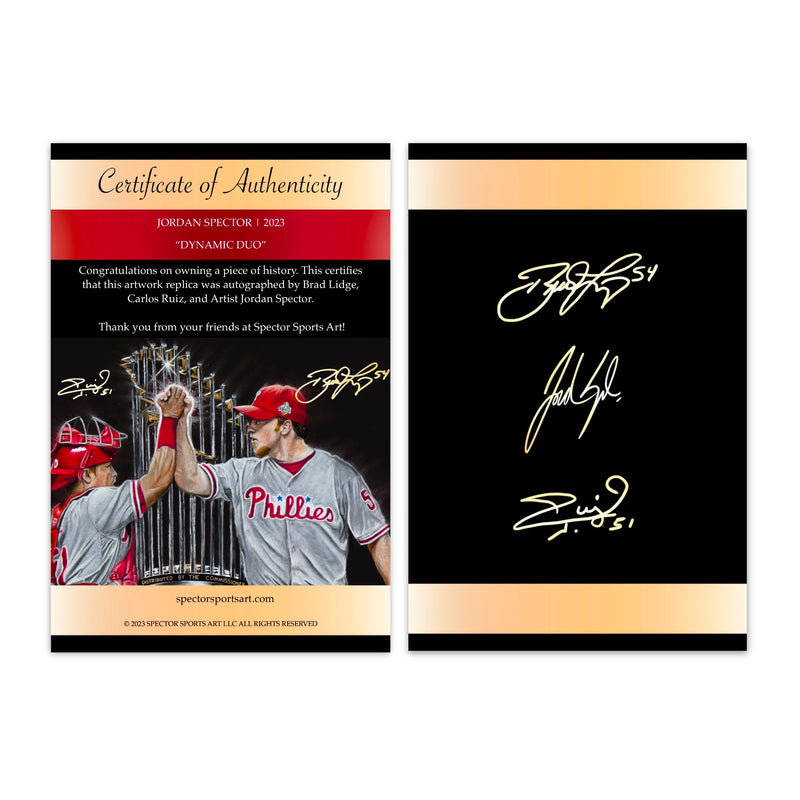 Phillies "Dynamic Duo" Brad Lidge & Carlos Ruiz Dual Autograph - Spector Sports Art -