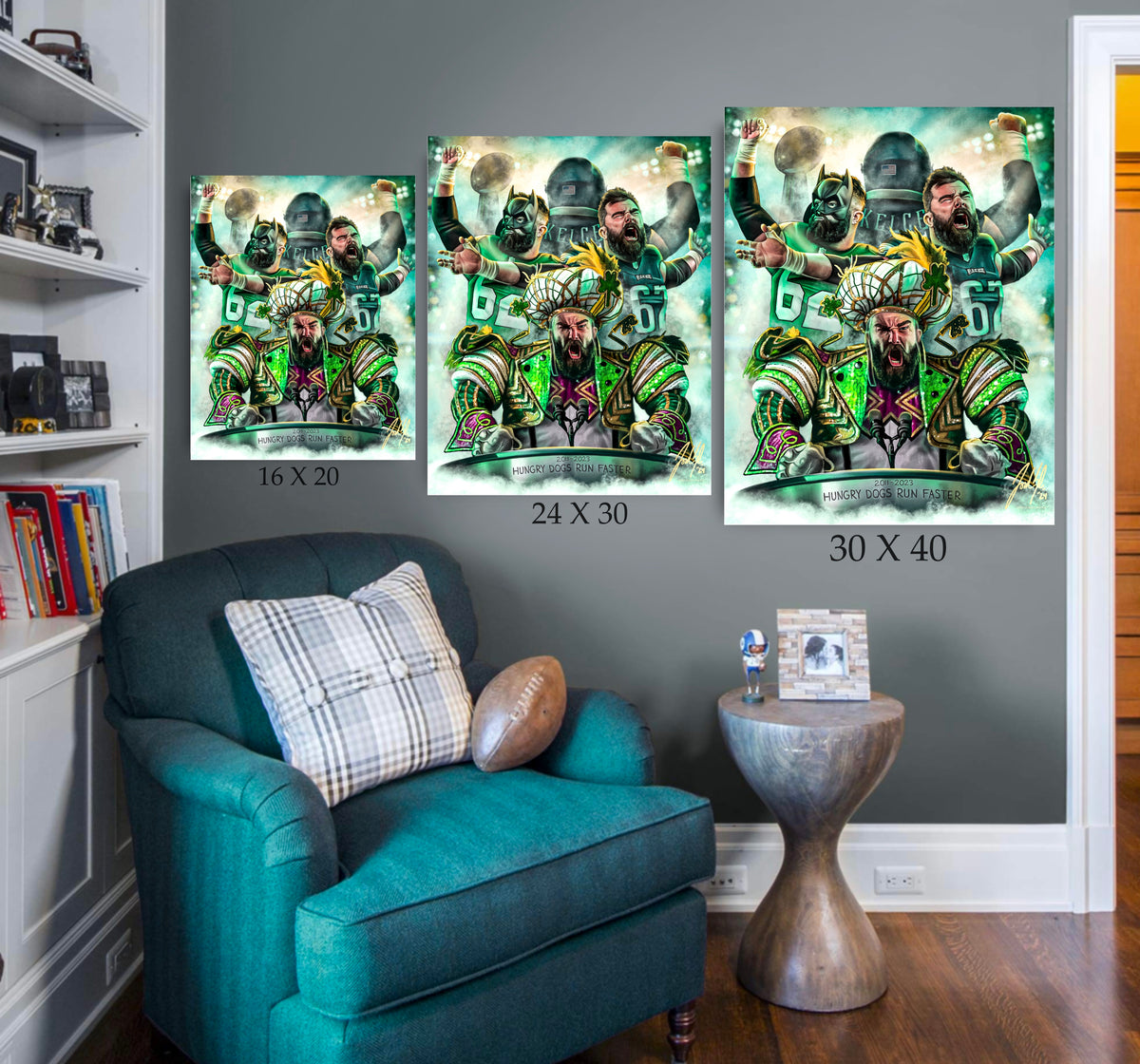 Size chart for Jason Kelce "Hungry Dogs"