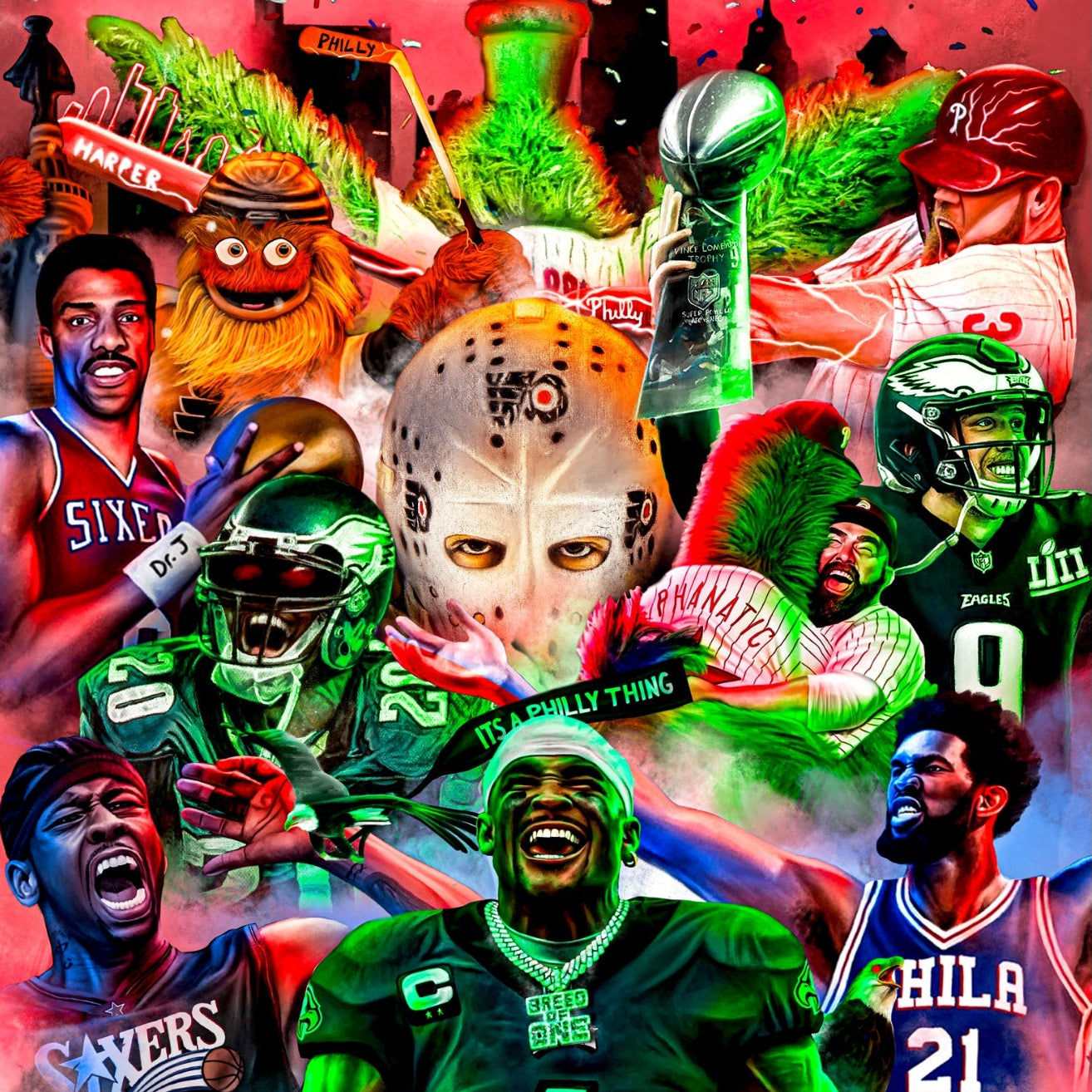 Philly Sports "Art With Energy" - Spector Sports Art - 16 X 20 Canvas / Framed