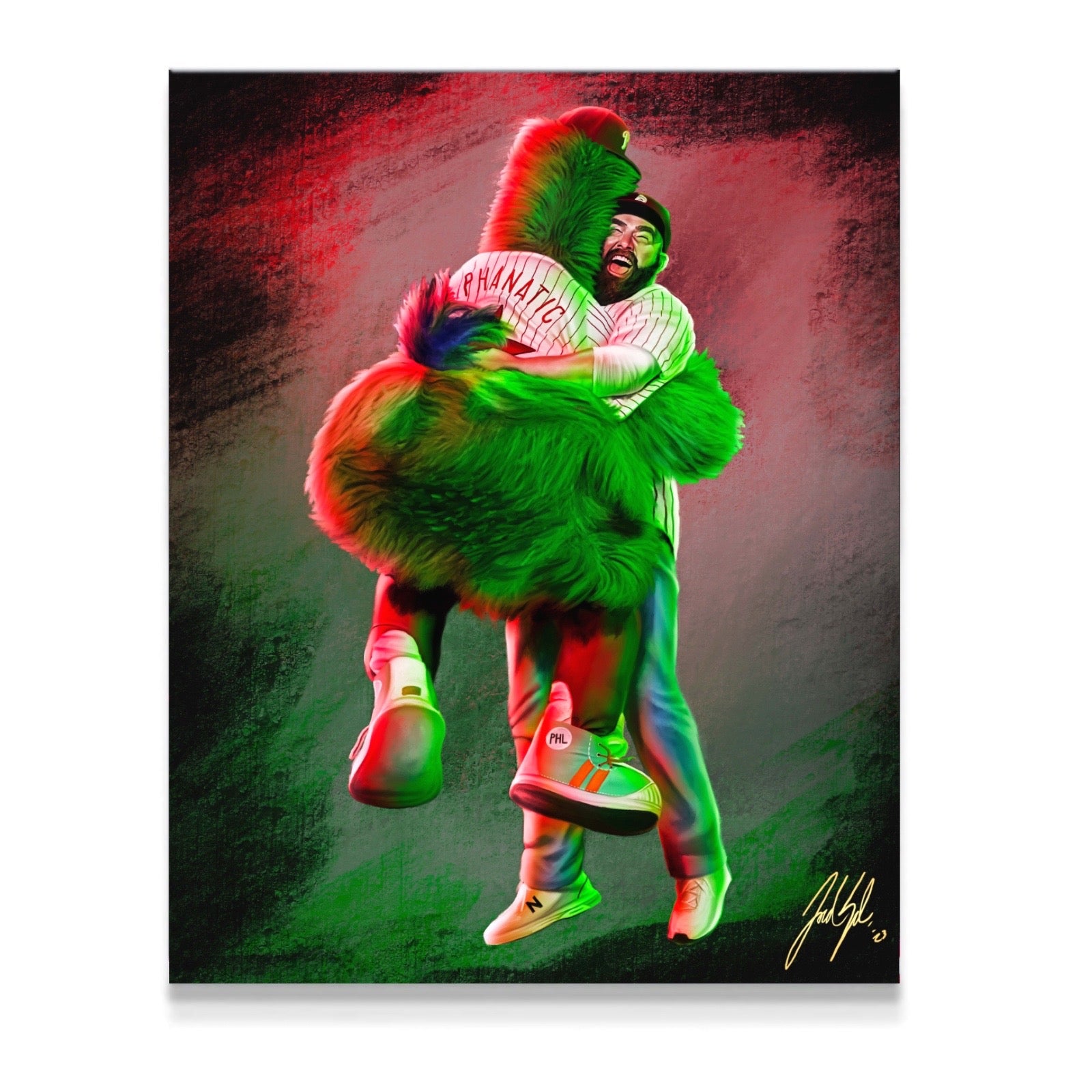 The Phillie Phanatic & Jason Kelce “Best Friends” - Spector Sports Art - 16 X 20 Canvas / Unframed