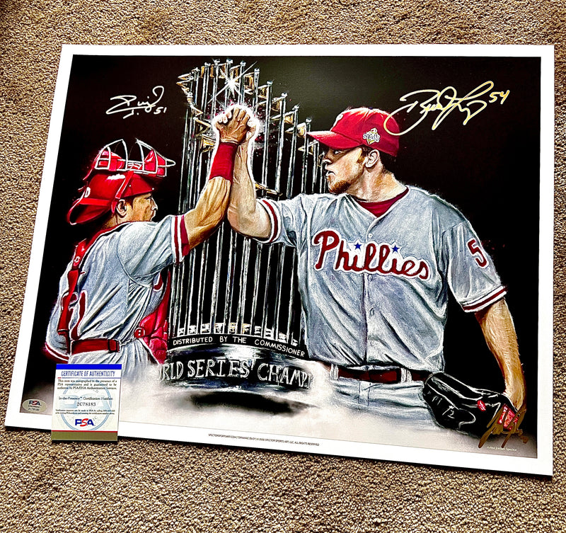 Phillies "Dynamic Duo" Brad Lidge & Carlos Ruiz Dual Autograph - Spector Sports Art - 16 X 20 Art Print / Brad Lidge x Carlos Ruiz x Jordan Spector Autograph / Unframed