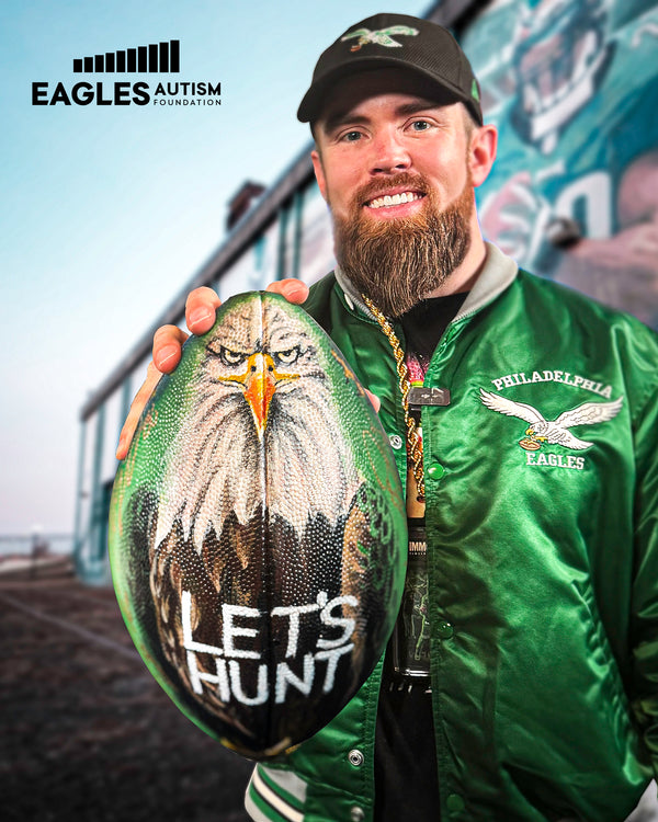 PHILADELPHIA EAGLES "LETS HUNT" 1 OF 1 HAND PAINTED AUTOGRAPHED FOOTBALL