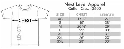 Size chart for Philly Sports "ART WITH ENERGY"  Limited Edition T-shirt