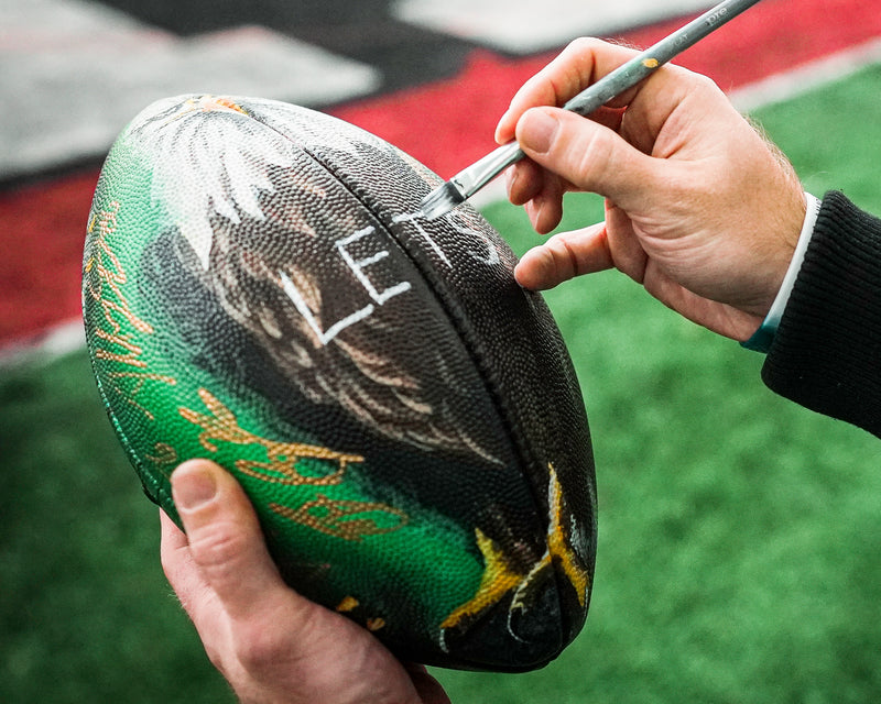 PHILADELPHIA EAGLES "LETS HUNT" 1 OF 1 HAND PAINTED AUTOGRAPHED FOOTBALL