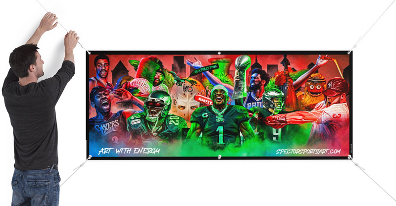 Philly Sports "Art With Energy" Banner - Spector Sports Art - 2.5 x 6 Foot Banner