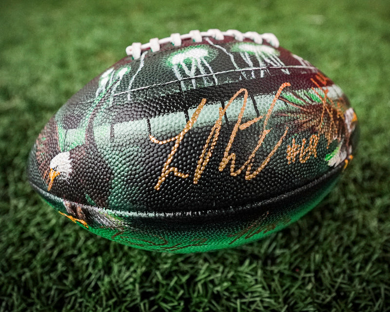 PHILADELPHIA EAGLES "LETS HUNT" 1 OF 1 HAND PAINTED AUTOGRAPHED FOOTBALL