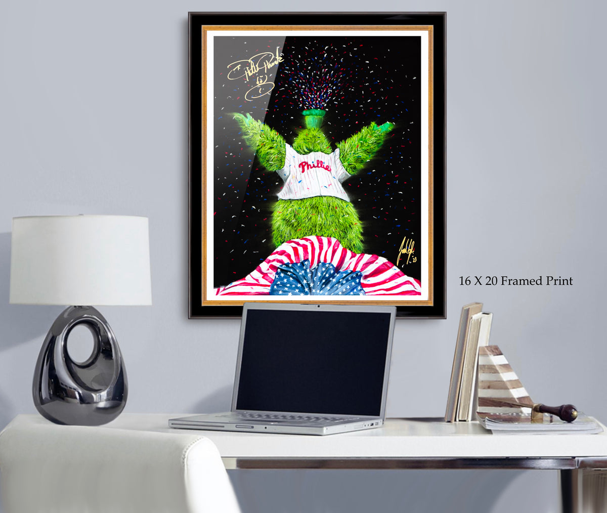 Size chart for Hand Signed Phillie Phanatic "PARTY ON BROAD" Art Print