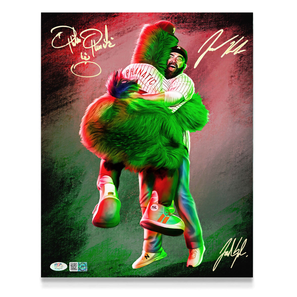 The Phillie Phanatic & Jason Kelce “Best Friends” Triple Autograph