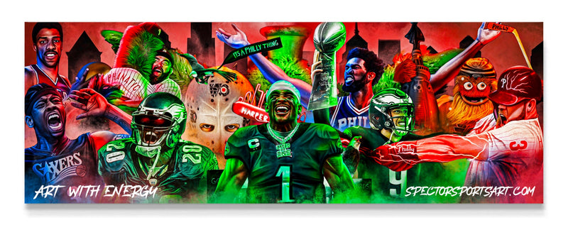 Philly Sports "Art With Energy" Banner - Spector Sports Art - 60 X 21 Canvas