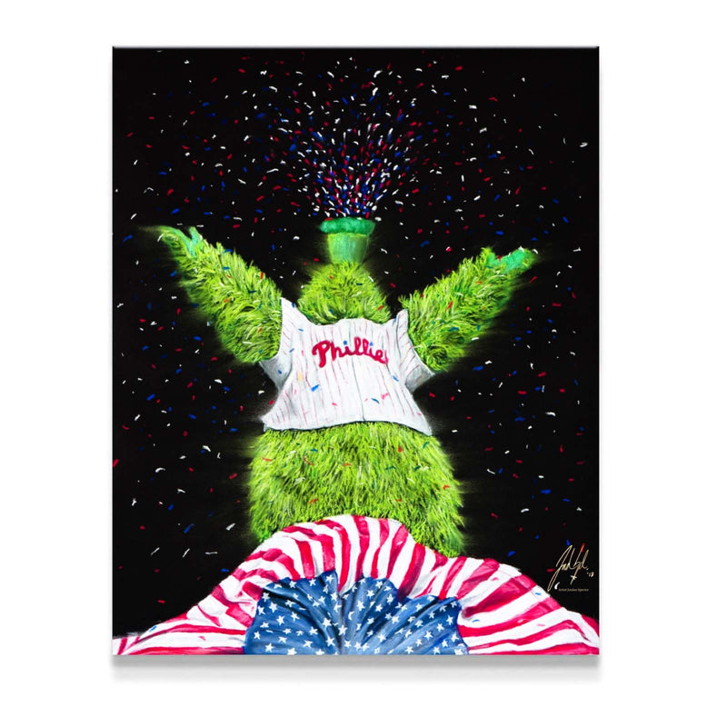 Phillie Phanatic "PARTY ON BROAD" - Spector Sports Art - 16 X 20 Canvas / Unframed