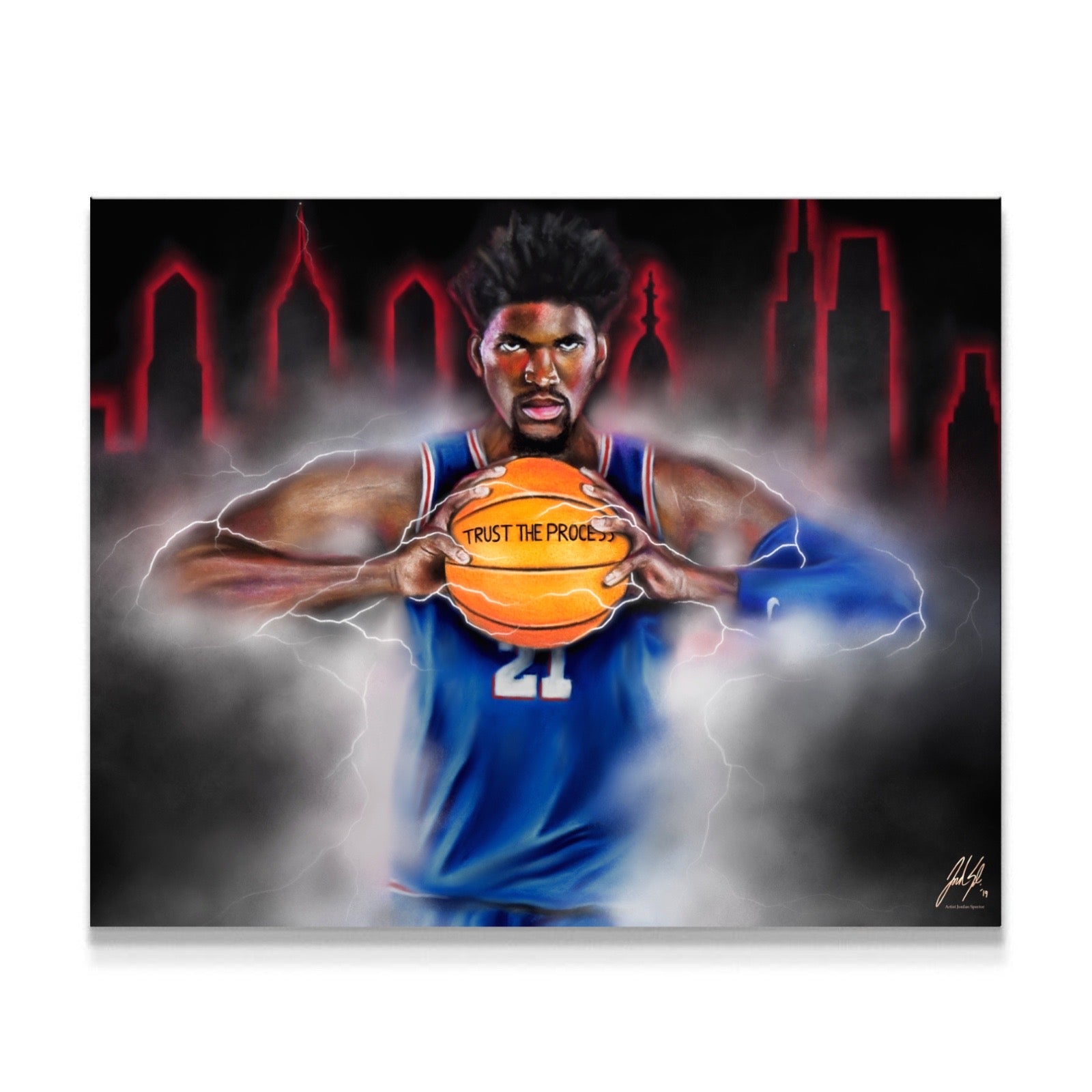 Joel Embiid "The Process" - Spector Sports Art - 16 X 20 Canvas / Unframed
