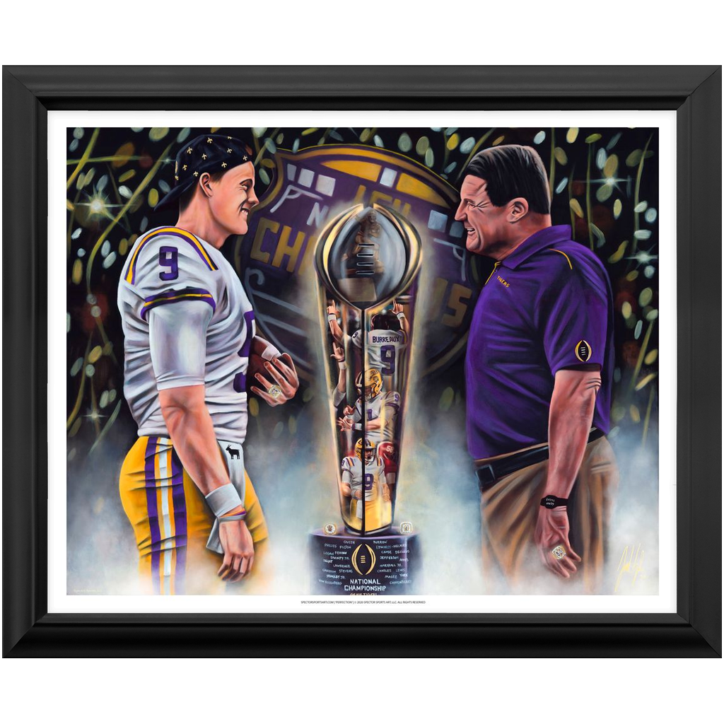 Joe Burrow and Coach O “Perfection” - Spector Sports Art - 16 X 20 Art Print / Framed