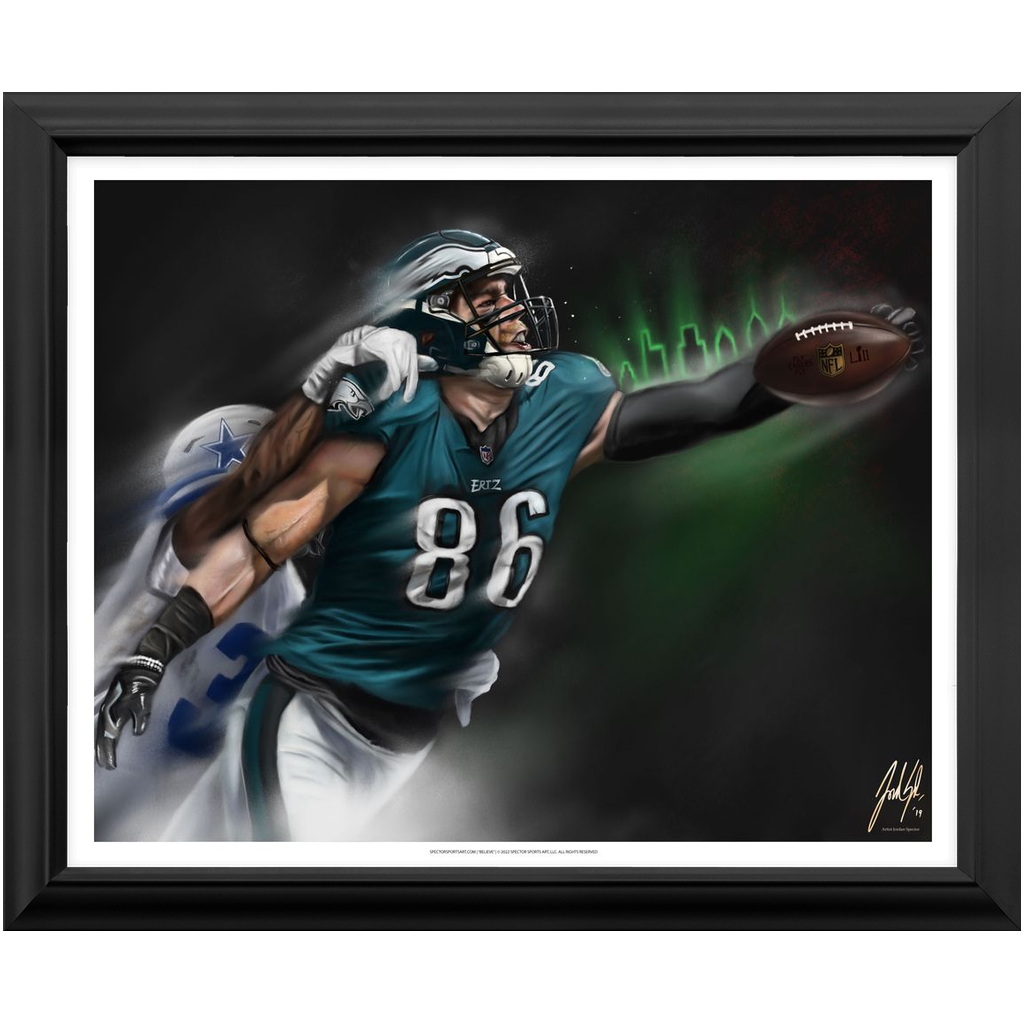 PHILADELPHIA EAGLES FRAMED ZACH ERTZ SIGNED BLACK CUSTOM JERSEY