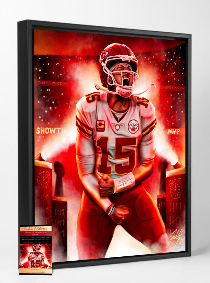Patrick Mahomes “SHOWTIME” | Spector Drop VII | 72 Hours Only - Spector Sports Art - 16 X 20 Embellished Canvas / Framed