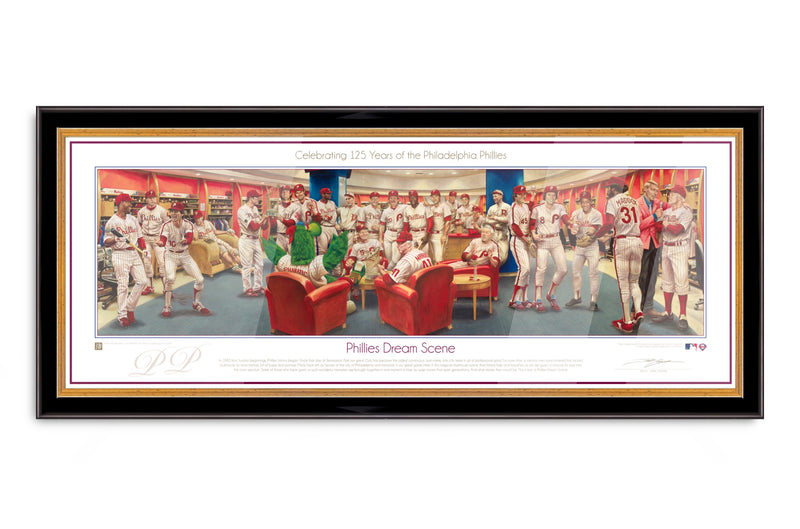 Philadelphia Phillies Dream Scene By Jamie Cooper - Spector Sports Art - 8 X 20 Lithograph / Legacy Frame | Black and Gold