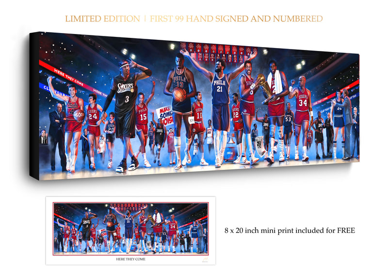 Sixers Legacy "Here They Come" - Spector Sports Art - 18 X 54 Legacy Canvas | Limited Edition / No Frame