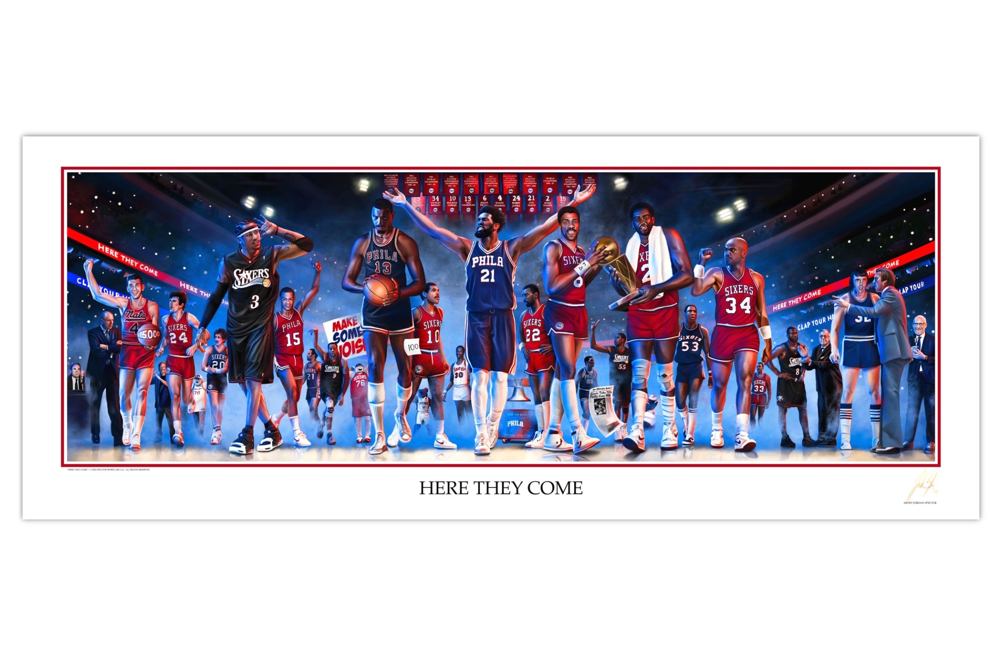 Sixers Legacy "Here They Come" - Spector Sports Art - 16 X 39 Lithograph / No Frame