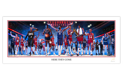 Sixers Legacy "Here They Come" - Spector Sports Art - 16 X 39 Lithograph / No Frame