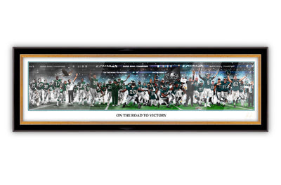 Eagles Legacy "On The Road To Victory" Art Print - Spector Sports Art - 6.5 X 24 Lithograph / Legacy Frame | Black and Gold