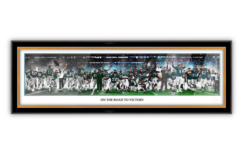 Eagles Legacy "On The Road To Victory" Art Print - Spector Sports Art - 6.5 X 24 Lithograph / Legacy Frame | Black and Gold