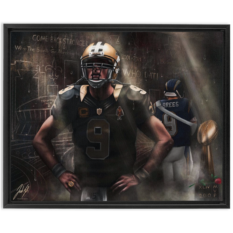Drew Brees “THE SAINT” - Spector Sports Art - 16 X 20 Canvas / Framed