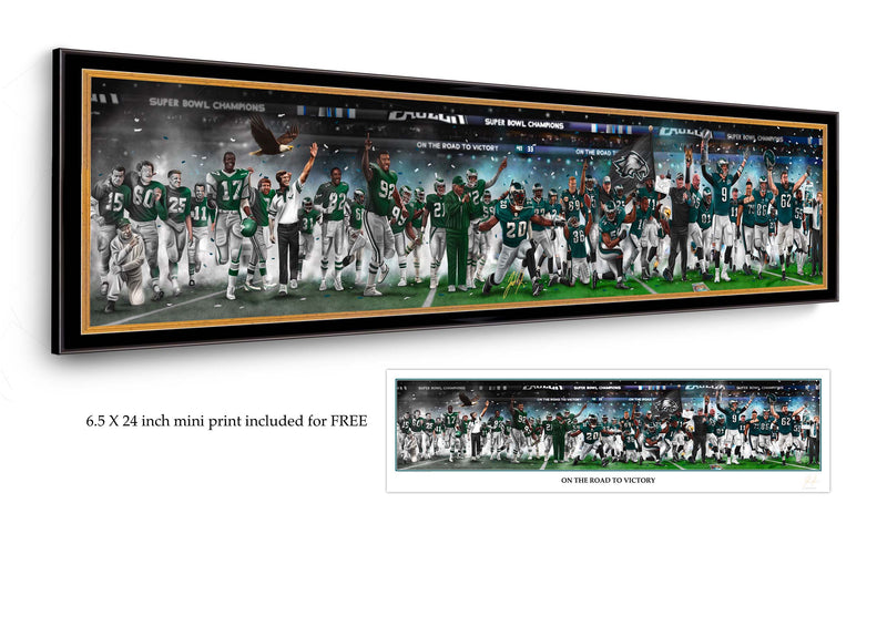 Eagles Legacy "On The Road To Victory" Canvas - Spector Sports Art - 12 X 60 Legacy Canvas / Legacy Frame | Black and Gold