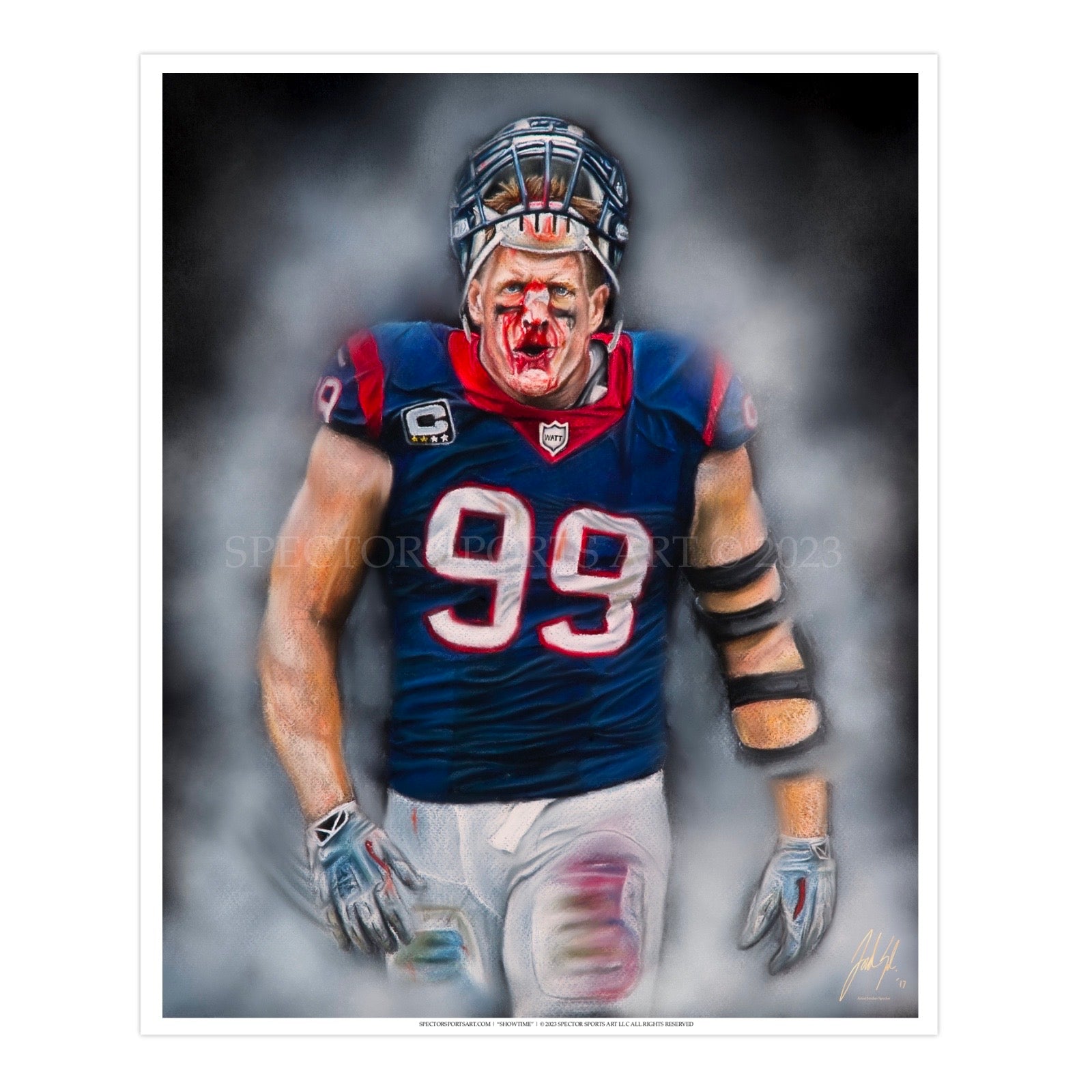 JJ Watt "Houston Strong" - Spector Sports Art - 16 X 20 Art Print / Unframed