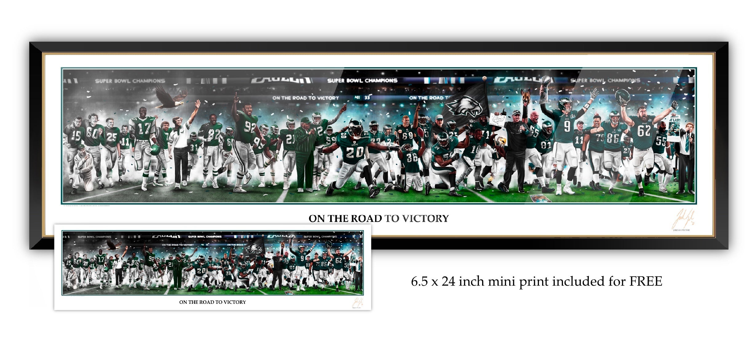 Philly Sports Legacy Collection - Spector Sports Art - Eagles Legacy / Large Lithograph / Legacy Frame | Black and Gold